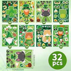 32 Sheets Irish St. Patrick’s Day Stickers Kit for Kids – DIY Art & Party Favors