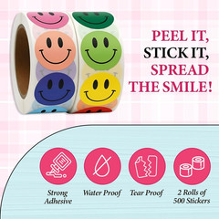 1000 Smiley Face Reward Stickers – 1 Inch round Multicolor Classroom Labels