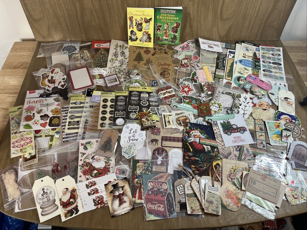 Huge Scrapbooking Lot Mostly Christmas Paper Stickers Transfers Borders Tags +++