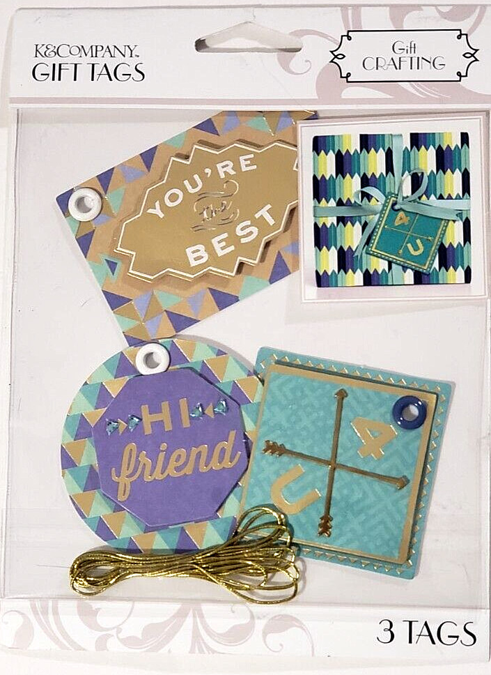 K&COMPANY Gift Crafting BLUE & GOLD TRIANGLE GIFT TAGS – 3 tags
