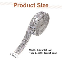 3/5 Inch x 1 Yard Crystal Rhinestone Sticker Ribbon Silver AB