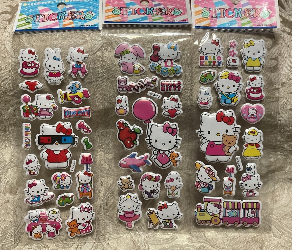Retro Vintage Look Hello Kitty Cartoon 3D Puffy Stickers 3 sets (#17)