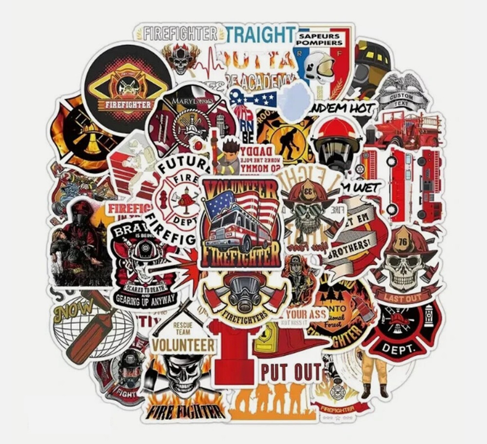 50pc FIREFIGHTER STICKERS, GREAT SET, Laptop-Water Bottle-Phone-Car-Truck-Etc.