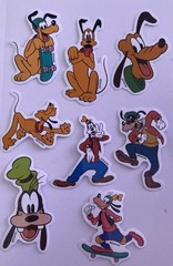 Set of 8 Pluto & Goofy Disney Stickers ~ Waterproof Glossy Junk Journal Supplies