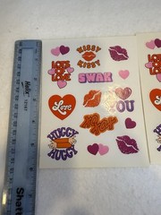 Vtg Love Romance sticker sheet, SWAK, Kissy Kissy, Love, XOXO, Huggy Huggy..