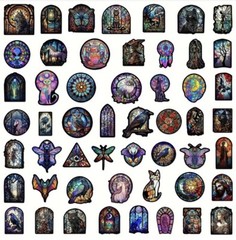 10pcs Fantasy Stained Glass Window Stickers- Scrapbook, Journal, DIY Cards