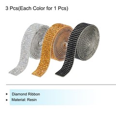 3Roll 1 Yard 8mm Self Adhesive Crystal Ribbon Black,Gold,White