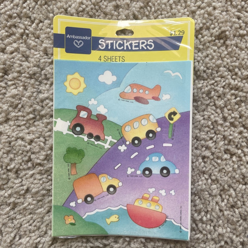 Vintage 1989 SEALED 4 Sheet Hallmark TRANSPORTATION Sticker Plane Train Car Boat