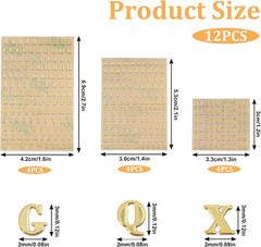 12 Sheets 3Mm Tiny Letter Stickers, 3D Gold Mini Letter Nail Stickers, Self-Adhe