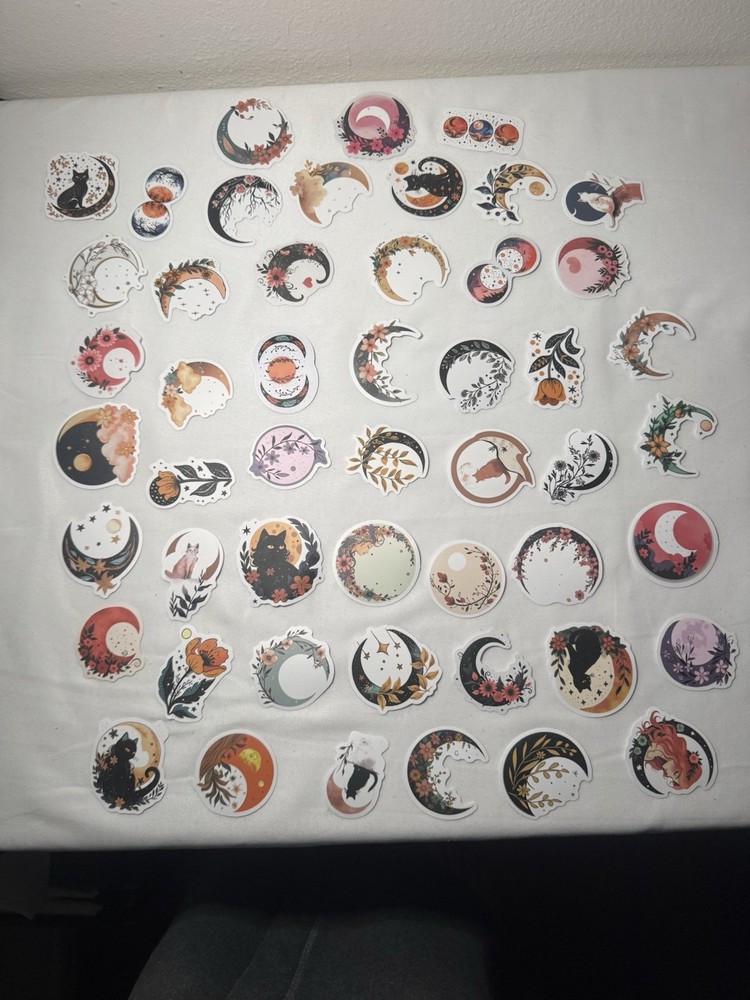 50 CNT Moon Phase Sticker Lot Witchy Celestial Cat Floral Mystical Collection