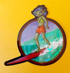 vintage CEI hologram alien surfing vending machine sticker