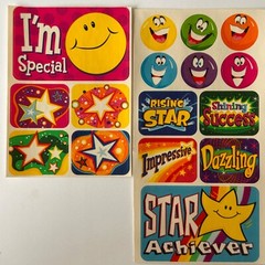 Vintage 16 Merit Stickers Bright emotion Smiley Happy Face Star Smile Faces vtg
