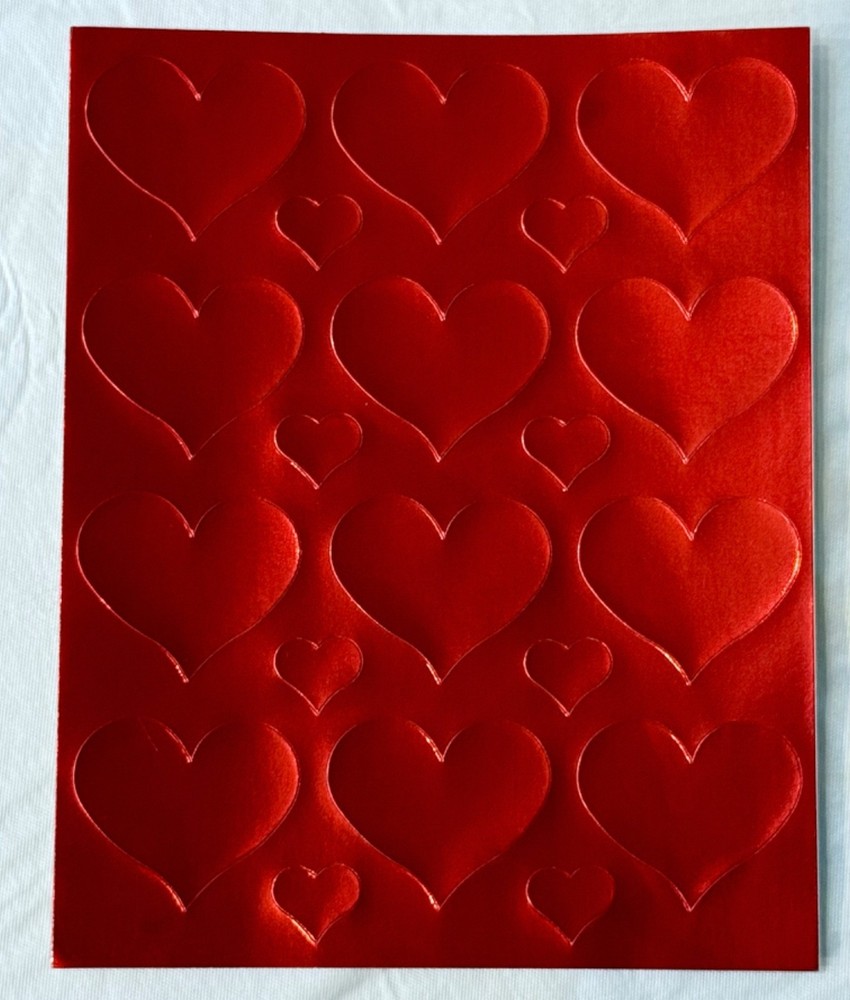Vintage 1994 Gibson Solid Red Metallic Heart Stickers ~ 1 Sheet/20 Hearts