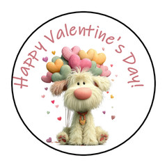 Happy Valentine’s Day Envelope Seals Labels Stickers 1.5″ Round Puppy (30) Heart