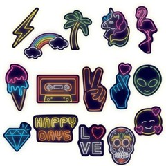 Set of 15 Neon Signs Vending Stickers, full set of 15 stickers, no duplicates