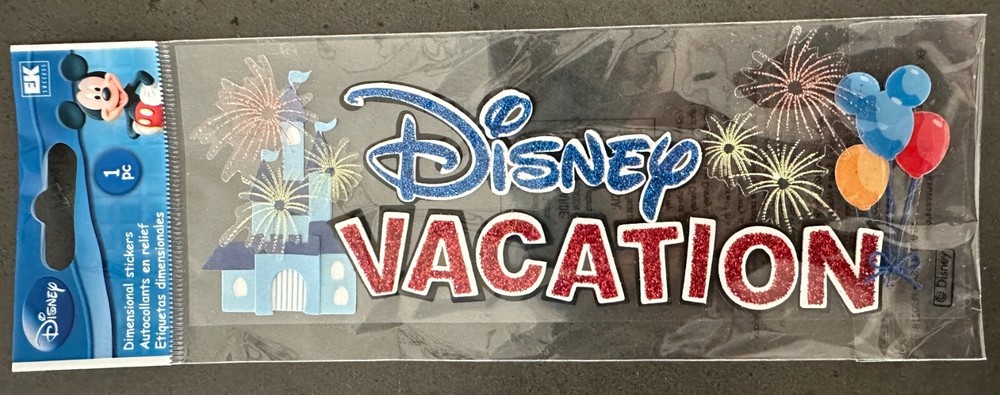 DISNEY VACATION Glitter Stickers Dimensional Puff Letters 1 Piece NEW SEALED!