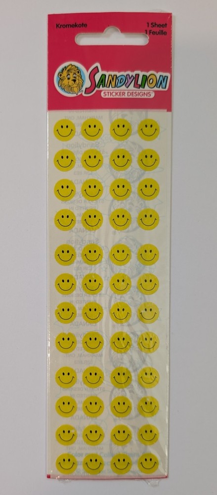 Vintage SandyLion Mini Yellow Kromekote Smiley Faces Emojis Stickers Sealed