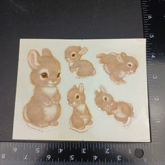 Vintage 1980s Fuzzy Flocked Stickers Baby Bunny Rabbits Hallmark Cards 1 Sheet