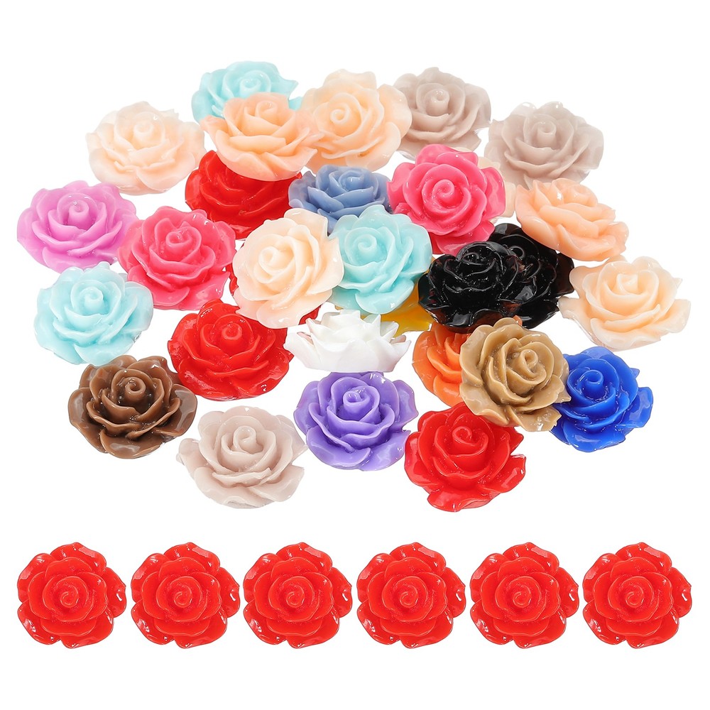 20mm Rose Flower Resin Cabochon, 30 Pcs Mini Rose Flower Resin, Mixed Colors