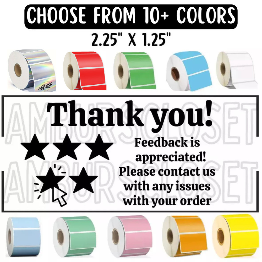 THANK YOU STICKERS 2.25″ LABELS FEEDBACK REVIEW SHOP 5 Stars SCRATCH RESISTANT