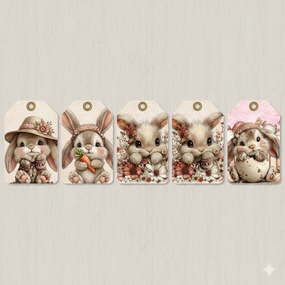 Set Bunny Rabbit Tags Junk Journal Scrapbook Choose A Set