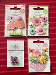 #D183 LADYBUG MUSHROOMS FLOWERS BRADS CUP OF FLOWER DOODLE-POPS 3D STICKERS