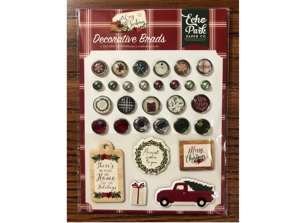 1 Pack of Echo Park Paper A COZY CHRISTMAS Decorative Brads