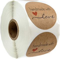 2″ round Natural Brown Kraft Handmade with Love Stickers/Roll of 500 Labels/Home