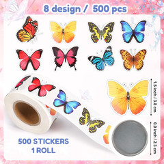 500 Pcs 1.5 Inch Colorful Butterfly Stickers Self-Adhesive Label Decals