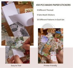 9 Sets 450 Sheets Washi Stickers for Journaling, Plants Fruit Flowers Butterfly