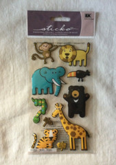 NEW Sticko Dimensional Stickers – Zoo Animals – 10 Pieces – Monkey Giraffe Lion
