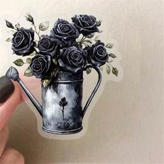 50Pcs Transparent Gothic Black Rose Stickers for Scrapbooking PET Nature Plant F