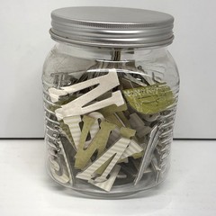 Plastic Jar of Hard Board Patterned Craft & Scrapbook Alphabet Letters w/Glitter