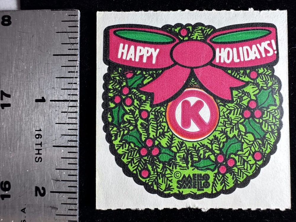 Mello Smello HAPPY HOLIDAYS! Circle K Scratch ‘n Sniff Sticker Vintage Rare 🔥