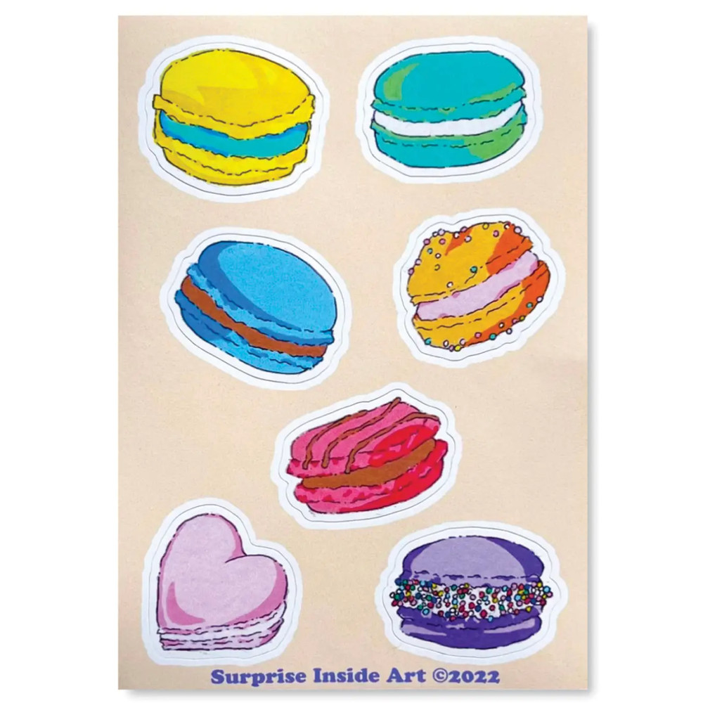 Lot of 5 Sticker Sheets: Rainbow Macarons, Vinyl & Water Resistant