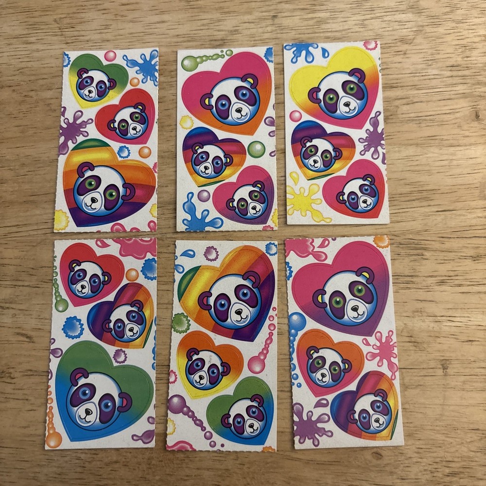 Vintage Lisa Frank S162 Stickers Rainbow Heart Pandas