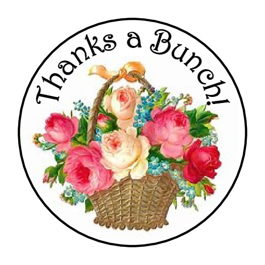 30 THANK YOU FLOWER BASKET 1.5 INCH LABELS ROUND STICKERS
