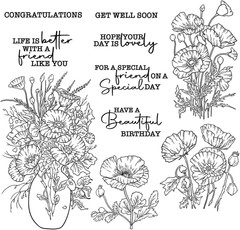 Spring Summer Blooming Flowers Floral in Vase Clear Stamps and Cutting Dies Set