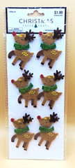 Christmas Paper Crafts FELT REINDEER 6pc Dimensional Stickers, NEW