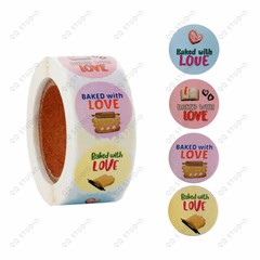 500pcs 1in Baked with Love Stickers Round Shaped Chrome Paper For Bakery Cafe