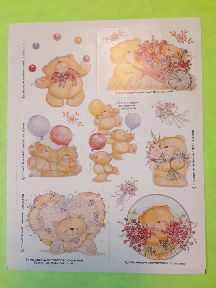 vintage Hallmark Andrew Brownsword teddy bears sticker sheet