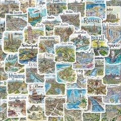 50pcs Hand Drawn Travel Map Stickers- Scrapbook, Journal, DIY Crafts & Cards