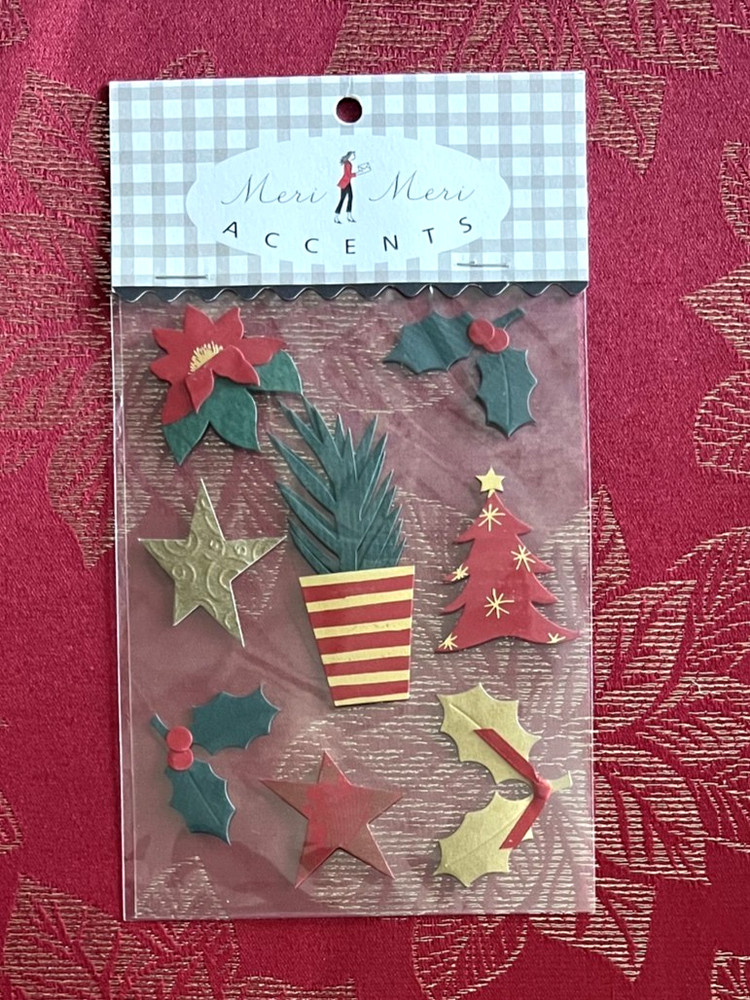 VERY RARE – MERI MERI CHRISTMAS RED GOLD FOIL 3D ACCENTS – SHIPS FREE
