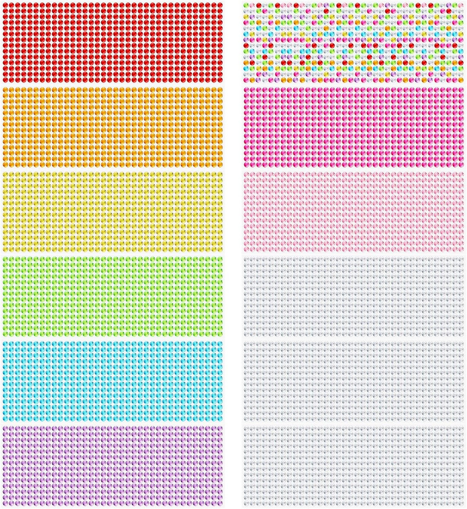 Gartful 6048PCS Gem Sticker for Craft, 6Mm Adhesive Rhinestone Stickers, 12 Embe