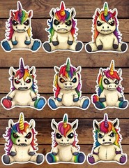 Angry Ugly Unicorn Die Cut Vinyl Stickers Set Scrapbooking Laptop Waterbottle