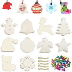 ricluck 50PCS Unfinished Wooden Christmas Ornaments, 10 Styles Unfinished Cra…