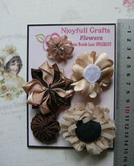 CHAMPAGNE BROWN 5 Flower Mix Organza Lace Satin HANDMADE 35-65mm HMI-6 NJC