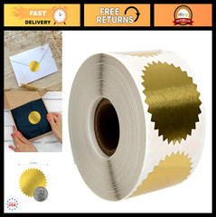 Shiny Gold Starburst Seal Stickers – 500 Sun Shape Blank Embossing Labels, 2″ Se