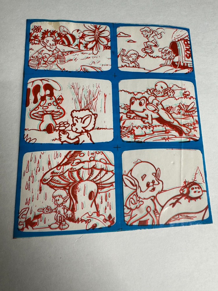 Vintage 1980’s Old Man Honey Bee & Frog Cartoons Scrapbooking Sticker Strip