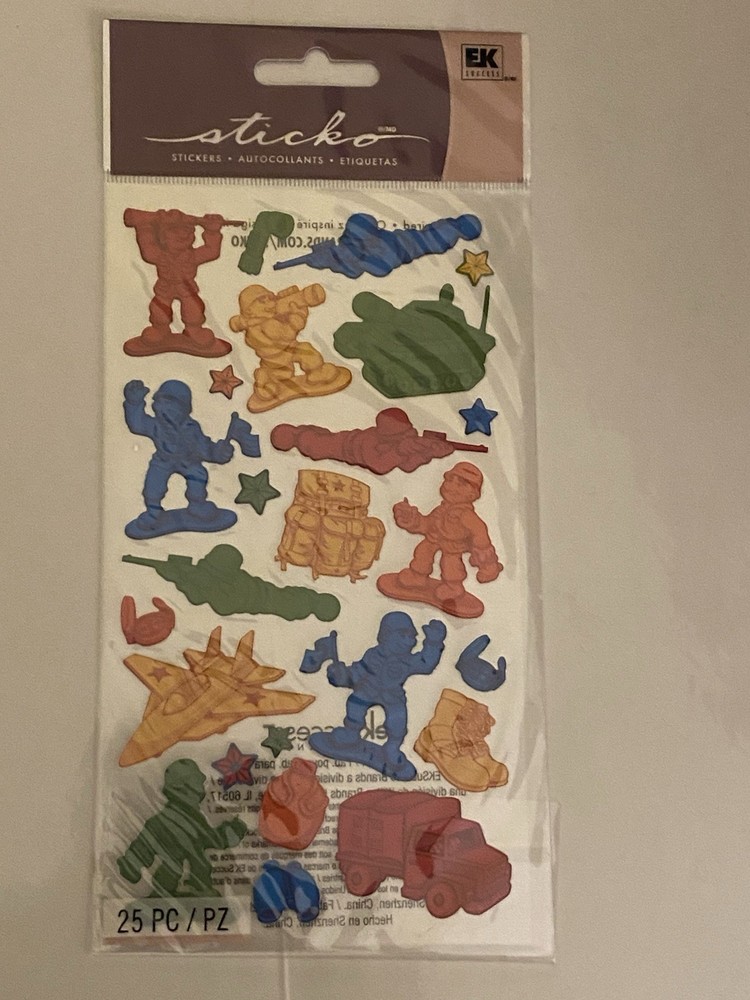 Vintage Sticko Stickers SOLDIERS Planes Tank Gear 25 Pieces NIP